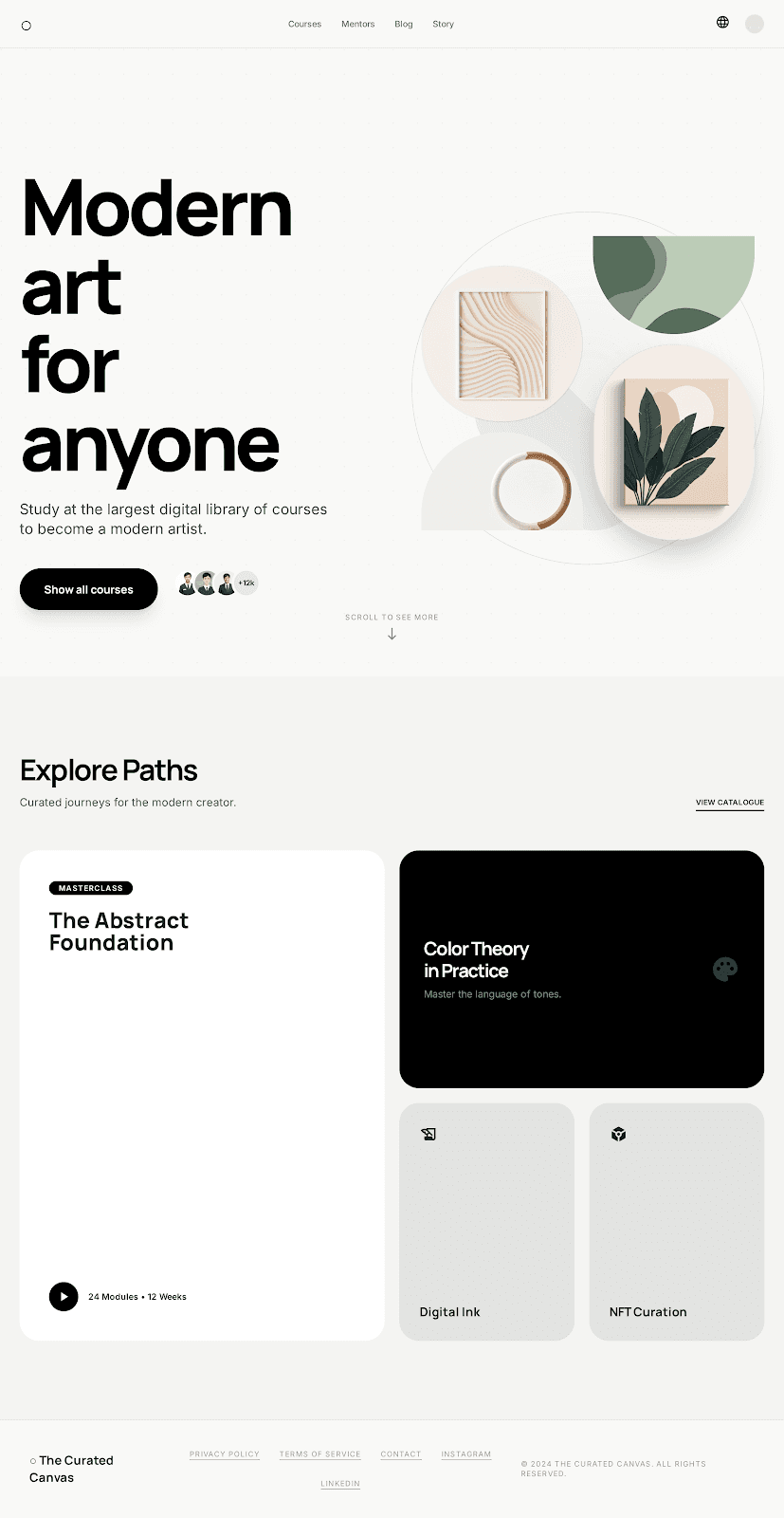 The Curated Canvas - Technology website theme preview showing 5 pages including Homepage