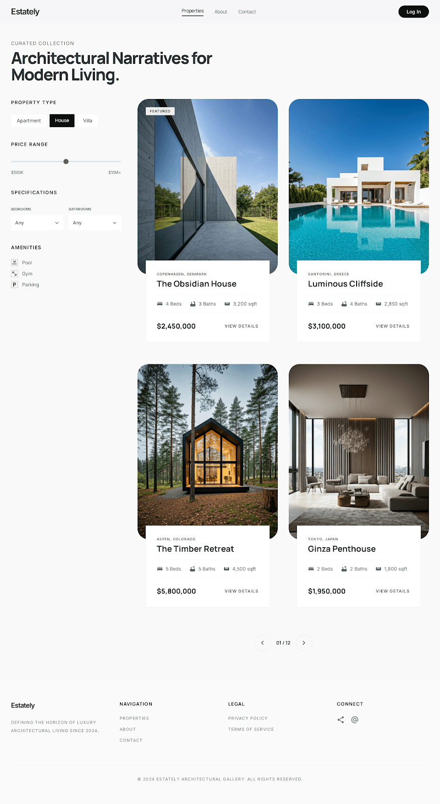 Estately - Real Estate website theme preview showing 5 pages including Homepage