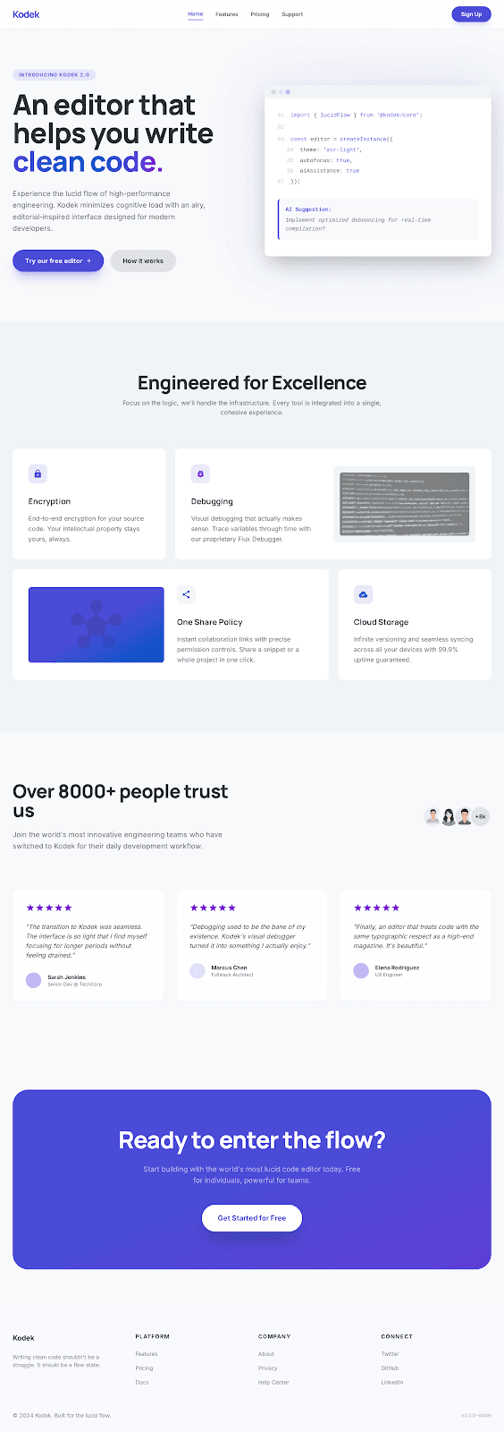 Kodek - SaaS website theme preview showing 5 pages including Homepage