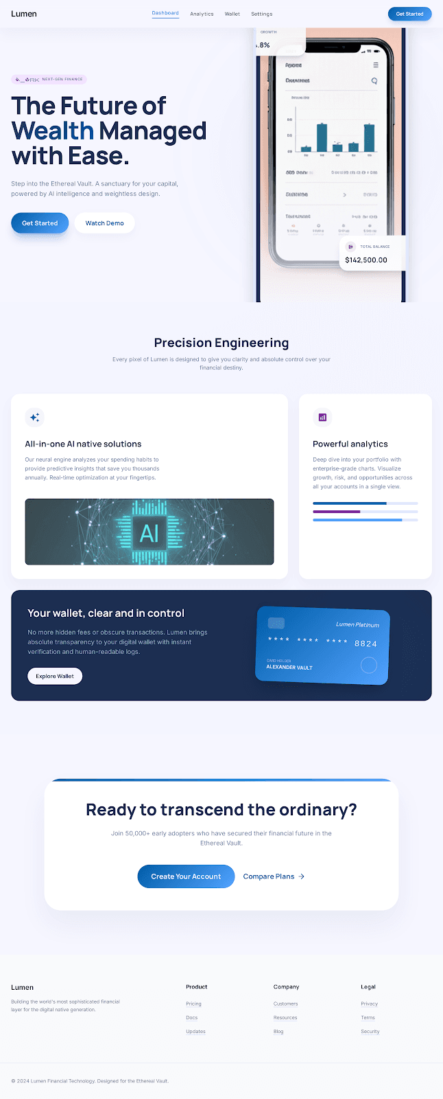 Lumen - Finance website theme preview showing 5 pages including Homepage