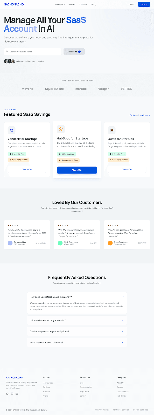 NachoNacho - SaaS website theme preview showing 5 pages including Homepage