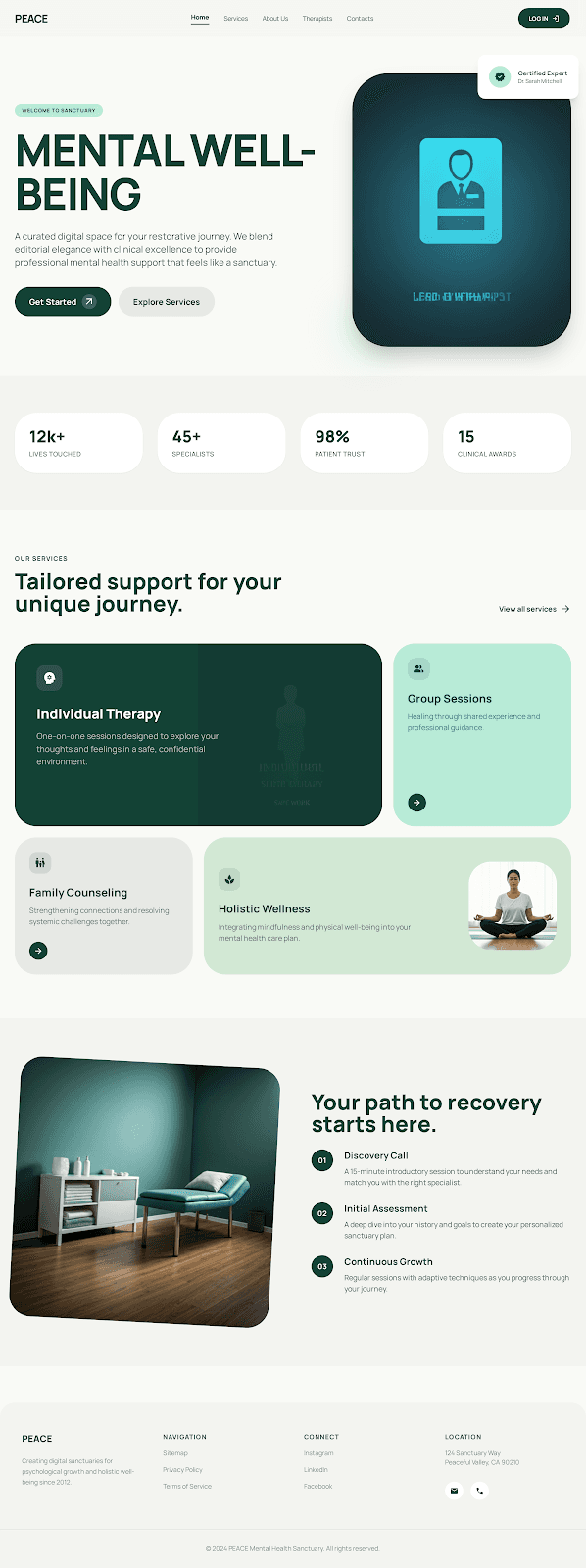 Peace - Healthcare website theme preview showing 5 pages including Homepage