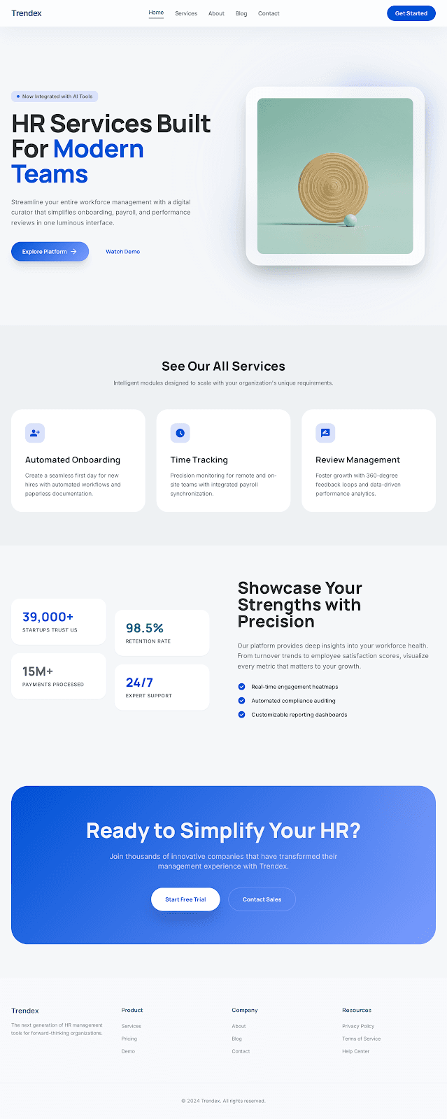 Trendex - Technology website theme preview showing 5 pages including Homepage