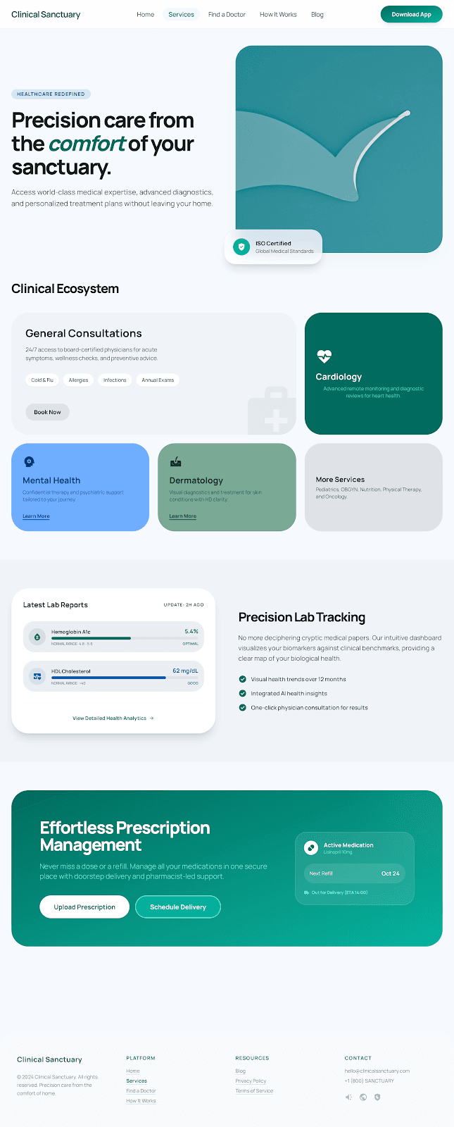 Clinical Sanctuary - Healthcare Website Theme Clinical Sanctuary - Healthcare website theme preview showing 5 pages including Homepage